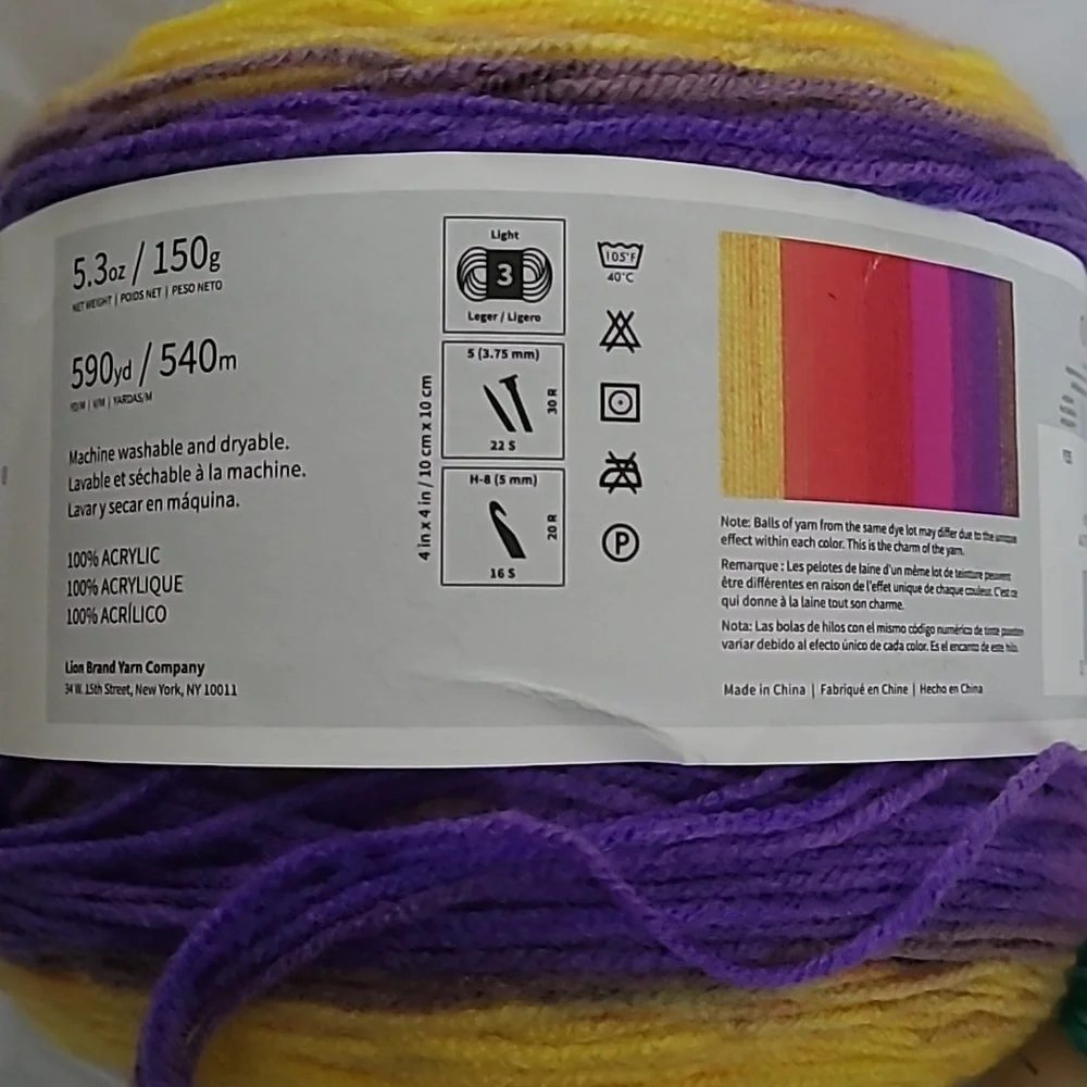 Cupcake & Mandala Ombre Yarn Lion Brand very colorful quality yarn crochet NEW ! - Picture 3 of 10